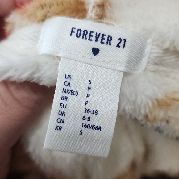 Forever 21 Teddy Bear Fleece Hooded Onesie Pajamas Cream Cozy Size Small - Picture 12 of 12